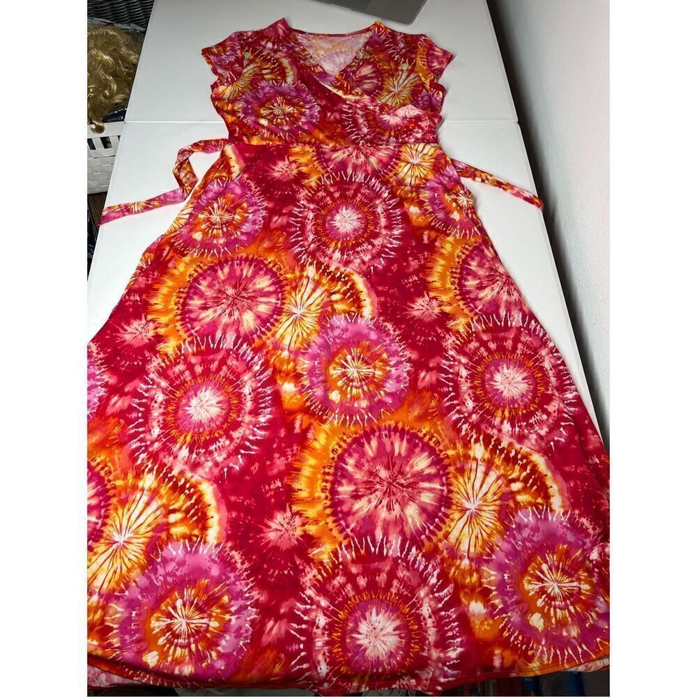 Floral Print Tie Dye Dress midi Vneck Approximately Size M - Picture 14 of 16